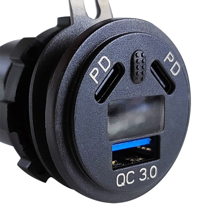 Гнездо зарядное, USB+ 2 Type C +  вольтметр + кнопка включения, арт. 10269775,          Китай 