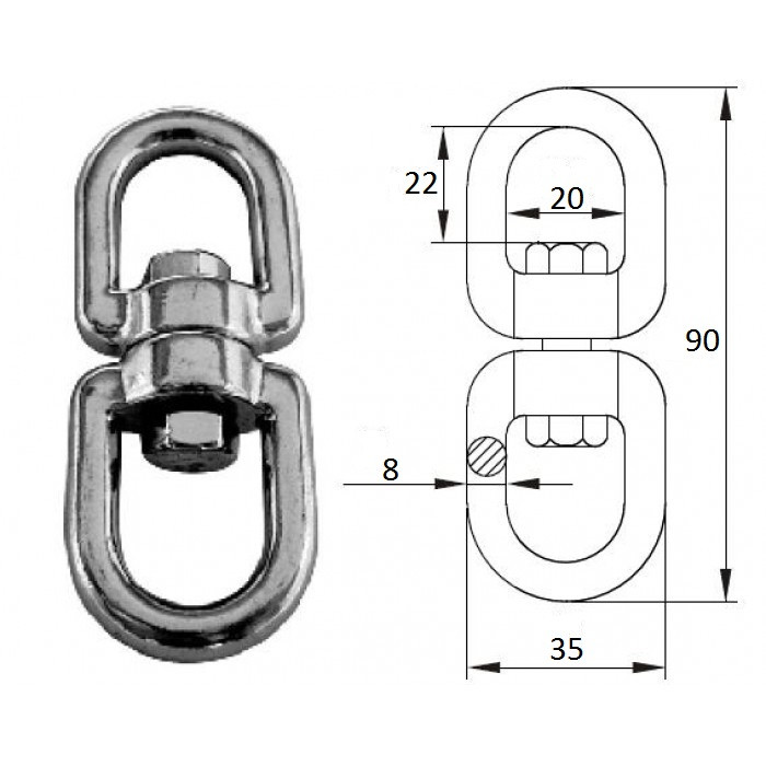 Вертлюг петля-петля 8мм, арт. 2701-0108,          CIM 