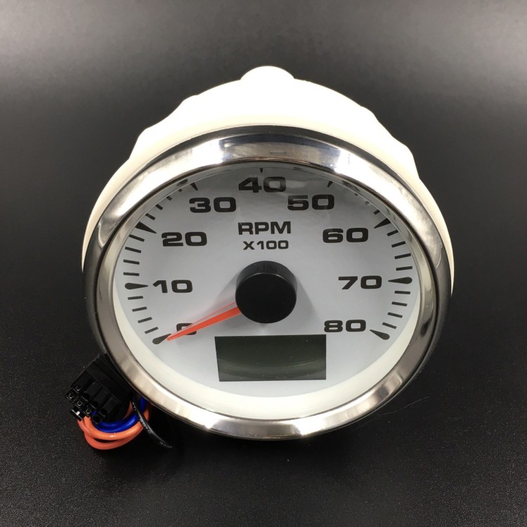 Тахометр аналоговый + моточасы 0-8000 об/мин (белый, хромированный ободок), арт. 902-00016,          РРЦ РАЗНОЕ 