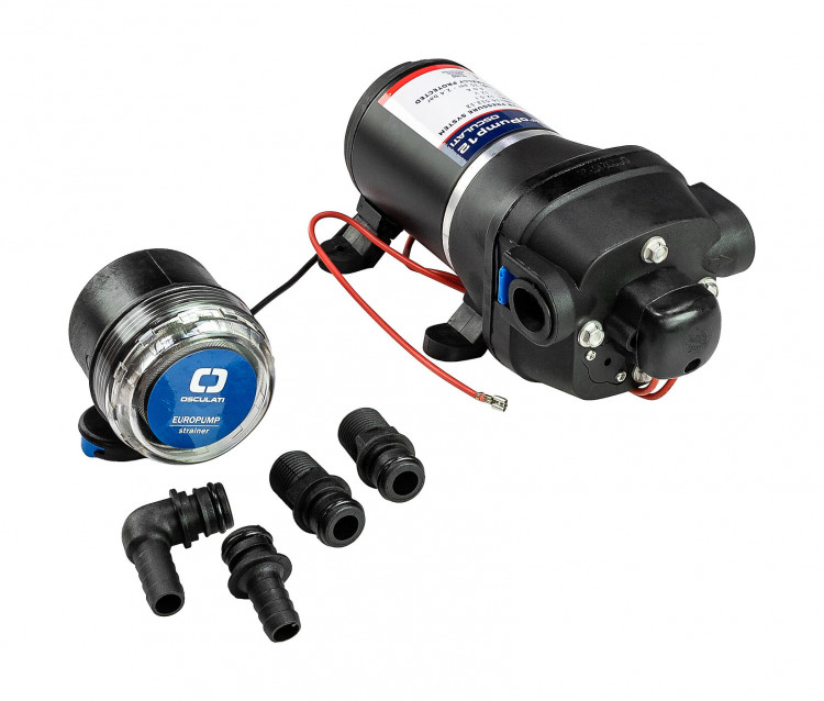 Помпа водоподающая мембранная Europump 12, 12 В, 12.5 л/мин, 2.48 бар, 4 A, арт. 16-512-12,          Osculati 