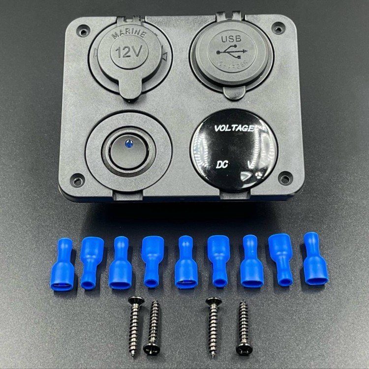 Панель управления (1 тумблер вкл/выкл, 2 USB, розетка 12V, вольтметр)(PREMARINE), арт. панель(1+)-K,          PREMARINE 