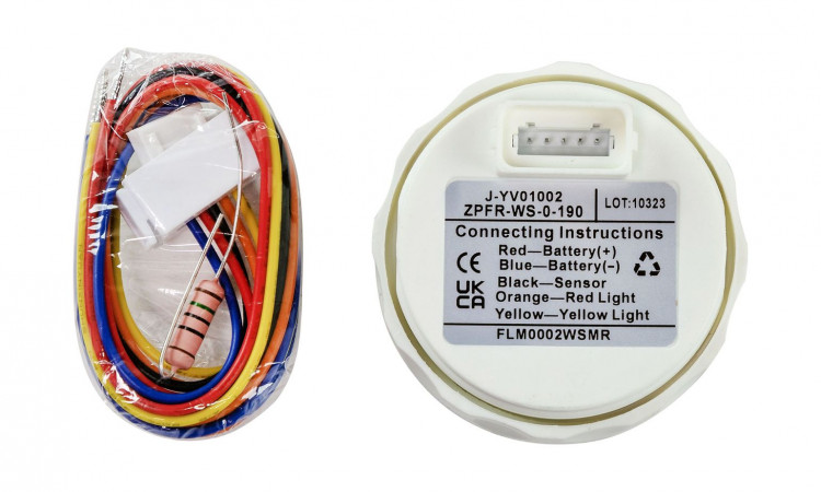 Указатель уровня топлива 0-190 Ом (ЕВРО), белый циферблат, нержавеющий ободок, д. 52 мм, арт. FLM0002WSMR,          MARINE ROCKET 