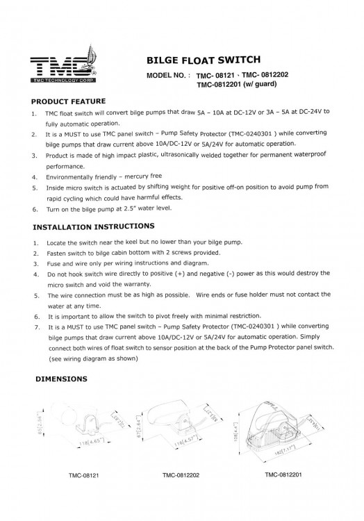 Автопереключатель поплавковый с защитным кожухом, арт. 10051,          TMC  Автопереключатель поплавковый с защитным кожухом, арт. 10051,          TMC