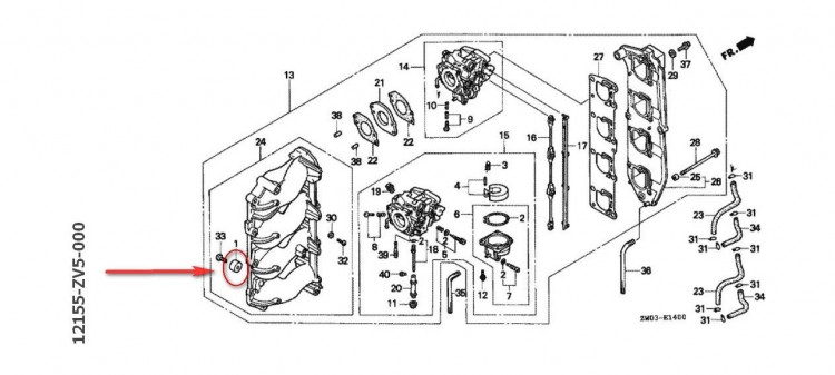 Анод алюминиевый Honda 25-225, арт. 12155ZV5000,          HONDA 