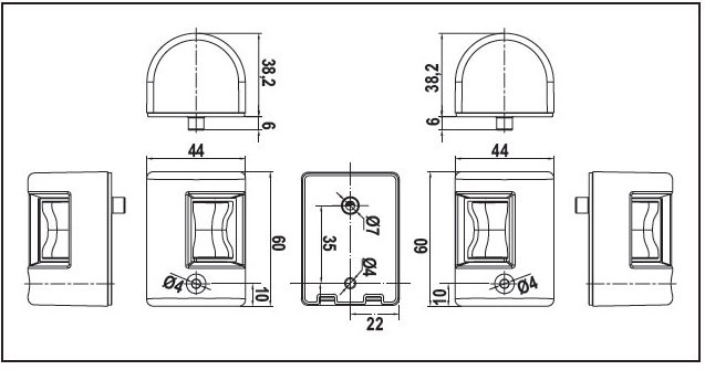 Огни бортовые светодиодные 38х60 мм, белый корпус, арт. 71300,          Lalizas 