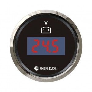 Вольтметр цифровой 9-32 В, черный циферблат, нержавющий ободок, д. 52 мм