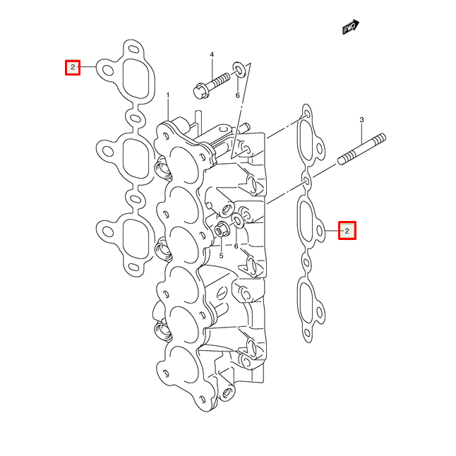 Прокладка впускного коллектора Suzuki DF200-250 (Suzuki), арт. 13119-93J00,          SUZUKI 