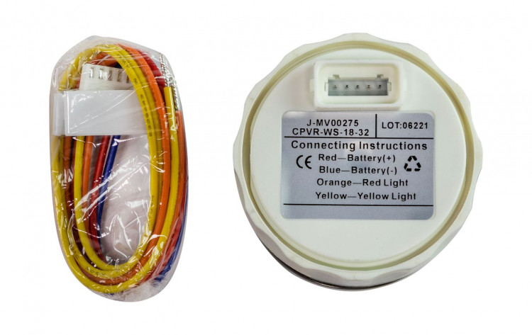 Вольтметр аналоговый 18-32 В, белый циферблат, нержавеющий ободок, д. 52 мм, арт. VMA1832WSMR,          MARINE ROCKET 