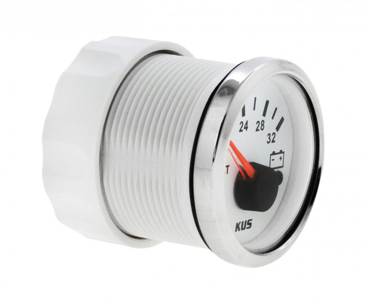 Вольтметр аналоговый 18-32 В, белый циферблат, нержавеющий ободок, д. 52 мм, арт. VMA1832WSMR,          MARINE ROCKET 