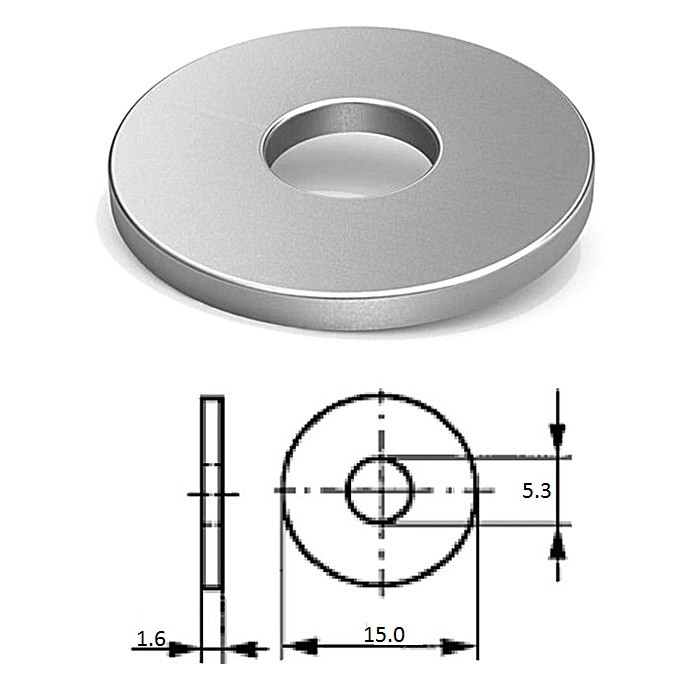 Шайба кузовная M 5 нерж.A2 (100 шт), арт. D9021-A2 M 5*15,          ZONBIX 