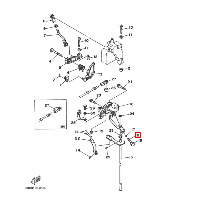 Пружина тяги включения скорости Yamaha 25-225, F30-275 (90501-12082) (Yamaha), арт. 90501-12082,          YAMAHA 