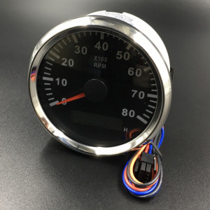 Тахометр 0-8000 об/мин (черный, хромированный ободок)
