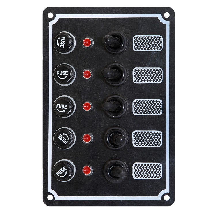 Панель выключателей, 5 тумблеров с колпачками, светодиодные индикаторы, алюм, арт. 10247859,          TMC 