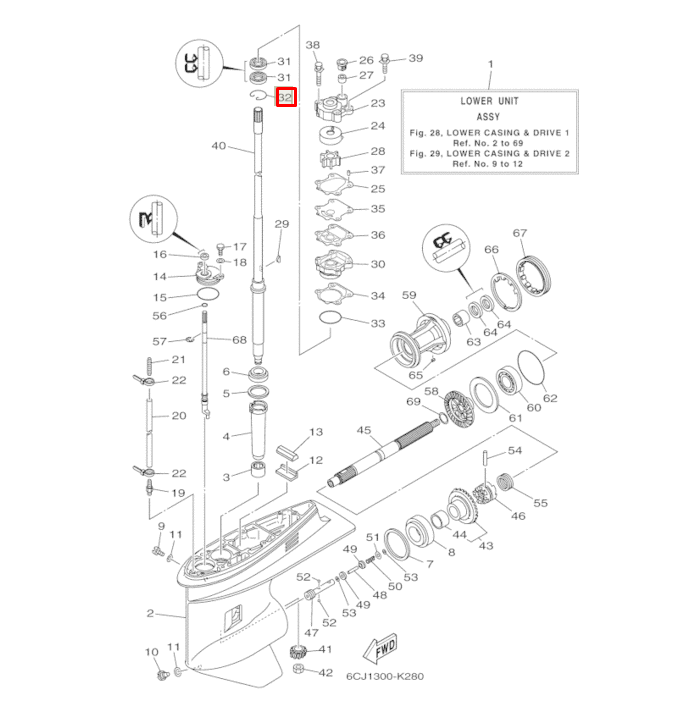 Стопорное кольцо редуктора (934-50401-65) Yamaha F40-70, арт. 93450-40165,          YAMAHA 