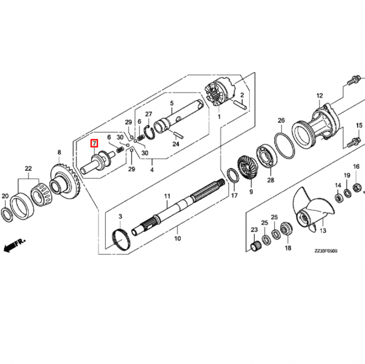 Толкатель муфты вкл.скорости Honda BF60 (Honda), арт. 24124-ZZ3-000,          HONDA 
