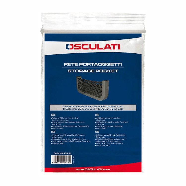 Накладной карман с сеткой 250 x 115 x 10 mm, черный, арт. 10270243,          Osculati 