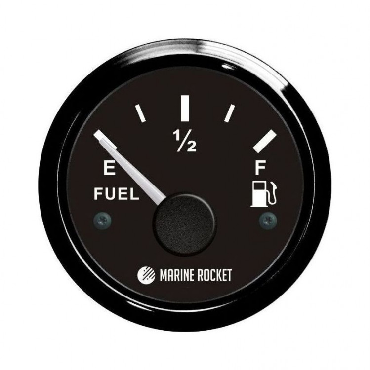 Указатель уровня топлива 240-33 Ом (US), черный циферблат, черный ободок, д. 52 мм, арт. FLM0008BBMR,          MARINE ROCKET 