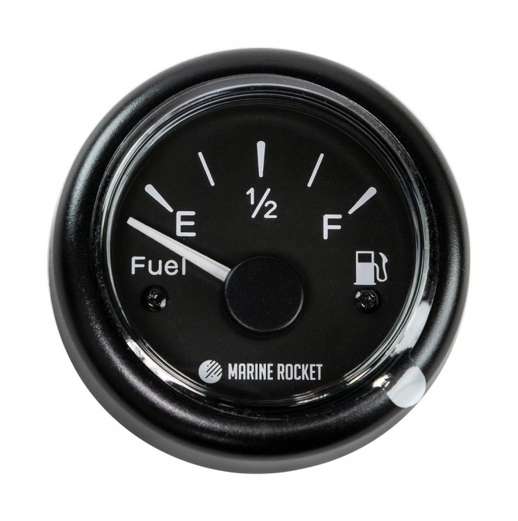 Указатель уровня топлива 240-33 Ом (US), черный циферблат, черный ободок, д. 52 мм, арт. FLM0008BBMR,          MARINE ROCKET 