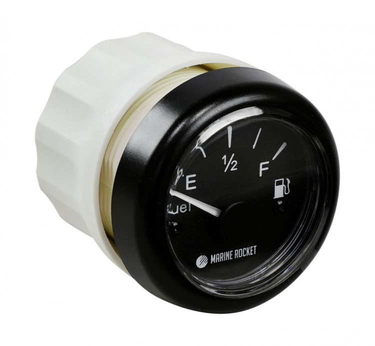 Указатель уровня топлива 240-33 Ом (US), черный циферблат, черный ободок, д. 52 мм, арт. FLM0008BBMR,          MARINE ROCKET 