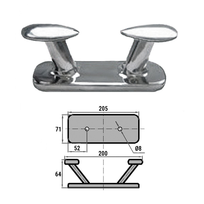 Кнехт двойной 200х63,5мм AISI316, арт. 0601-0108,          CIM 