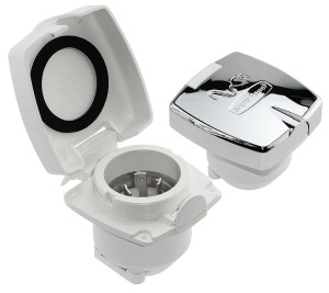 Розетка влагозащищенная, белый пластик, 30 A