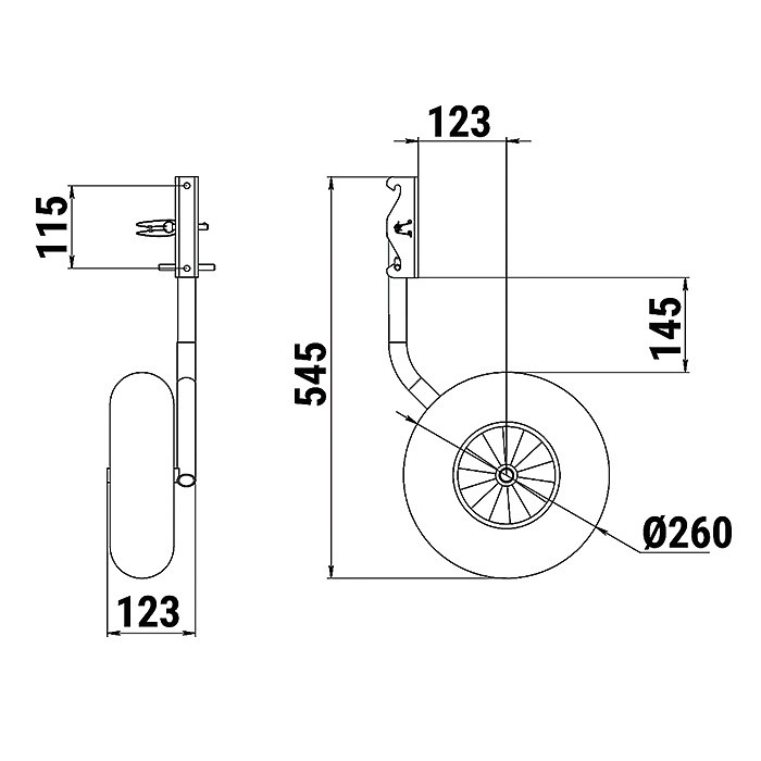 Комплект колес транцевых откидных с защелкой для НЛ 260 мм, арт. 060251T,          Техномарин 