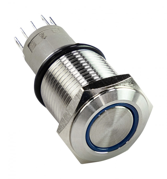 Кнопка без фиксации 12 В 3А, OFF-(ON) 5P, D16 синяя подсветка, арт. A6C1B12VS,          AAA 