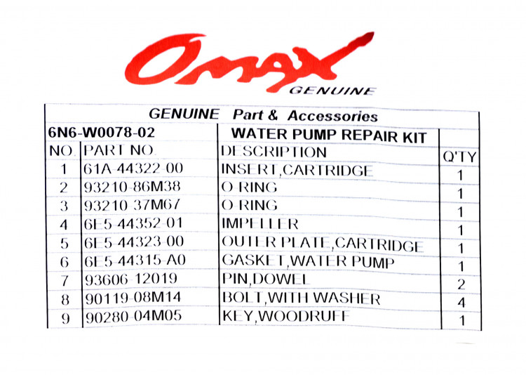 Ремкомплект помпы Yamaha 115, арт. 6N6W007802_OM,          OMAX 