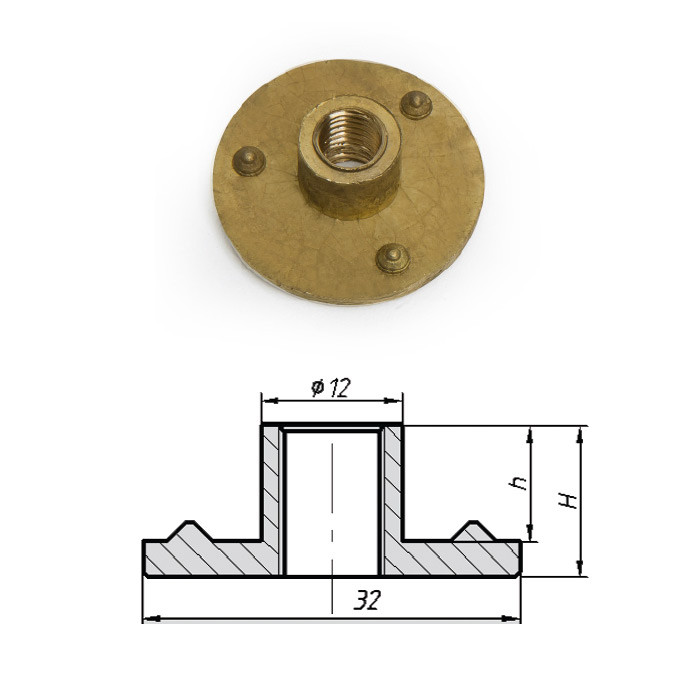 Т-гайка сквозная латунь 10 мм, арт. 040514T,          Техномарин 