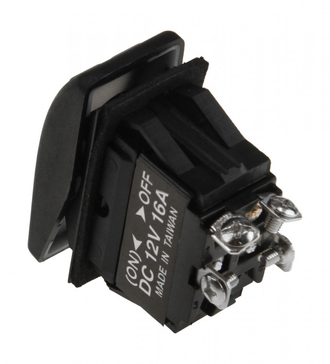 Переключатель двухпозиционный (ON)-OFF 12В/16А 4Р с подсветкой без фиксации 1 положения, арт. AES111854M,          AES.Co  Переключатель двухпозиционный (ON)-OFF 12В/16А 4Р с подсветкой без фиксации 1 положения, арт. AES111854M,          AES.Co