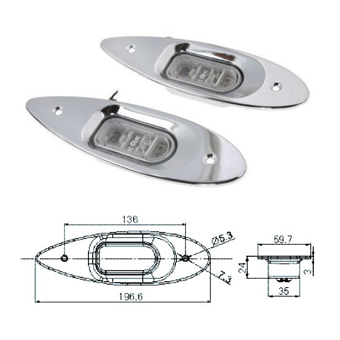Огни бортовые светодиодные, стальной корпус, арт. C91012,          Easterner 