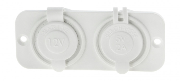 Панель с USB-разъемом 5В 2.1А и прикуривателем, белая, арт. AS245PUW,          Yih Sean  Панель с USB-разъемом 5В 2.1А и прикуривателем, белая, арт. AS245PUW,          Yih Sean