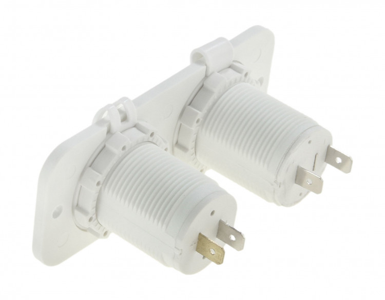 Панель с USB-разъемом 5В 2.1А и прикуривателем, белая, арт. AS245PUW,          Yih Sean  Панель с USB-разъемом 5В 2.1А и прикуривателем, белая, арт. AS245PUW,          Yih Sean