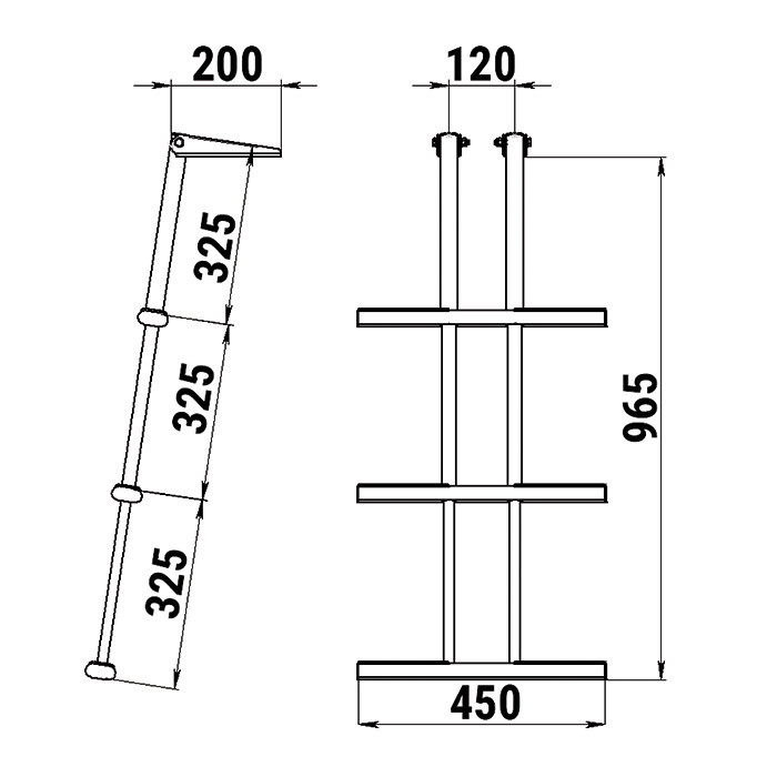Трап дайверский телескопический складной, 3 серых ступени (ширина 450 мм.), арт. 040181GT,          Техномарин 
