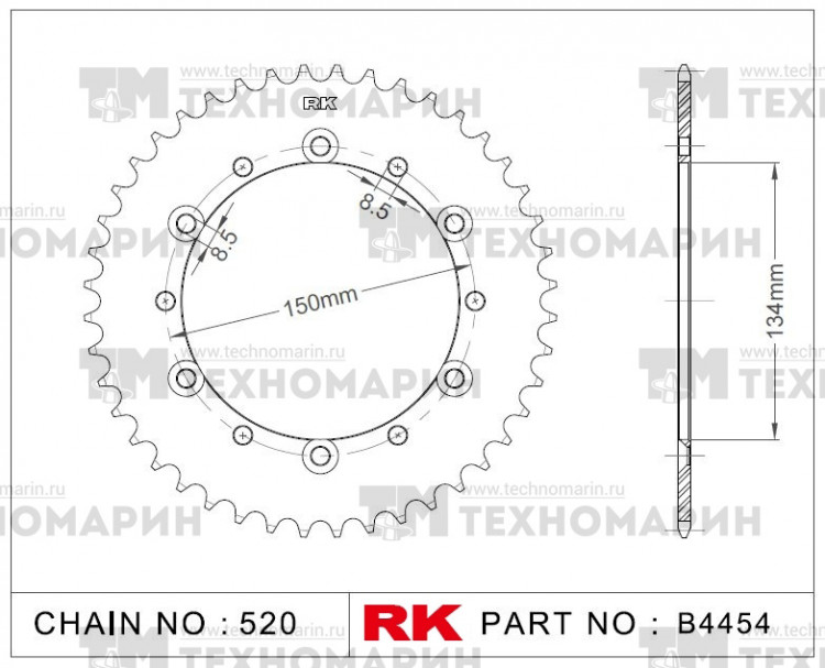 Звезда для мотоцикла ведомая B4454-51, арт. B4454-51,          RK Chains 