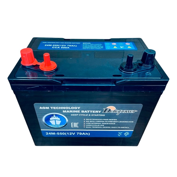Аккумулятор лодочный DEKAPOWER Marine 24M-550 AGM, 79 Ач, 550А 12V, 260x168x233, (глубокого разряда), арт. 10270258,          Dekapower-Camel 