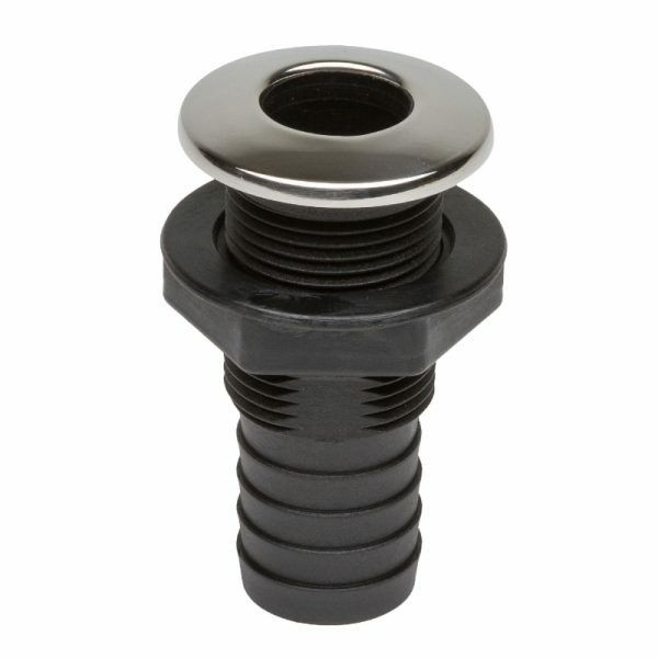Разъем водосброса пластиковый с крышкой из нержавеющей стали под шланг 30 мм, черный, арт. BS3503,          CAN-SB 