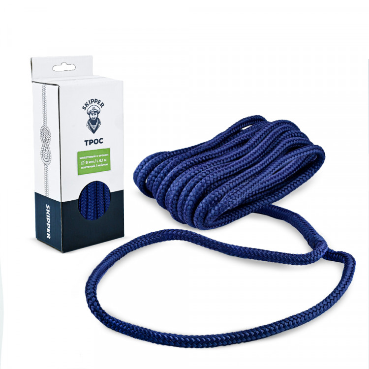 Трос швартовый с огоном  трёхпрядный, 12мм*7,62м, нейлон, синий, SK-TDN3ST12762BL-ts, арт. SK-TDN3ST12762BL-ts,          Skipper  Трос швартовый с огоном  трёхпрядный, 12мм*7,62м, нейлон, синий, SK-TDN3ST12762BL-ts, арт. SK-TDN3ST12762BL-ts,          Skipper