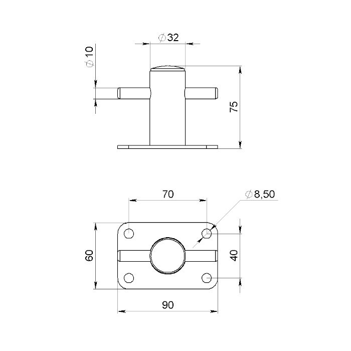 Кнехт одинарный 32 мм с основанием, арт. 020201T,          Техномарин 