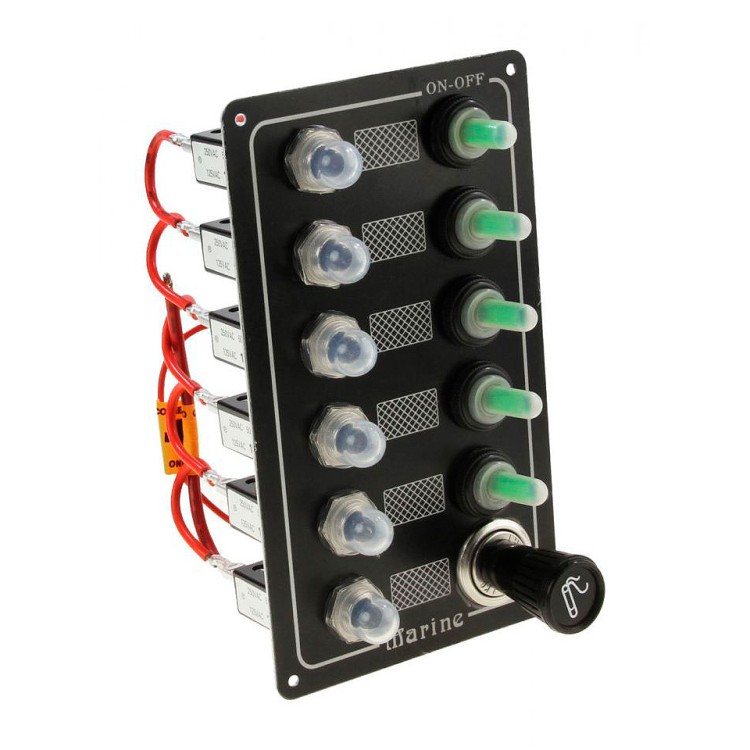 Панель выключателей, 5 тумблеров с колпачками, авт. предохр, прикуриватель, алюм, арт. 10247867,          TMC 