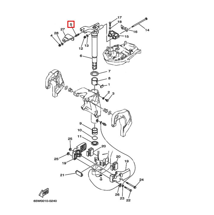 Шпилька верхнего демпфера Yamaha 40X (40F-04.01.04; PNFM40E-14005) (20-90, F8-F60) (YUELANG), арт. 90116-10M28-K,          TAIZHOU YUELANG POWER TECHNOLOGY 