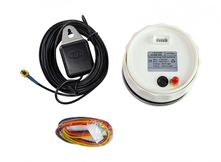 GPS-спидометр электронный, белый циферблат, нержавеющий ободок, выносная антенна, д. 85 мм, арт. SMDGPS001WSMR,          MARINE ROCKET 