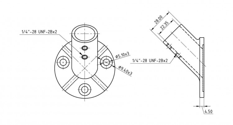 Основание стойки леера 7/8" (22 мм), 45 град, круглое, арт. 66014_Kof,          Kofuku  Основание стойки леера 7/8" (22 мм), 45 град, круглое, арт. 66014_Kof,          Kofuku