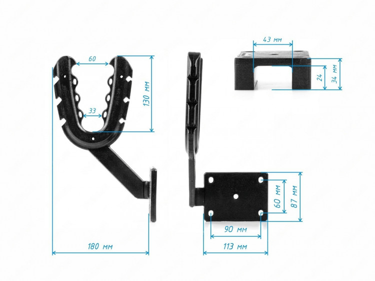 Крепление-рогатка к прямоугольному профилю 43мм * 24 мм , черный , (комплект из 2шт.)33-20-068-poly , арт. 33-20-068-poly,          Полиуретан 