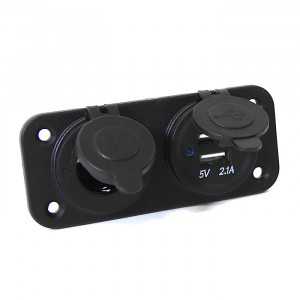 Панель с USB-разъемом NEKEKE 5В/2.4А и прикуривателем, черная
