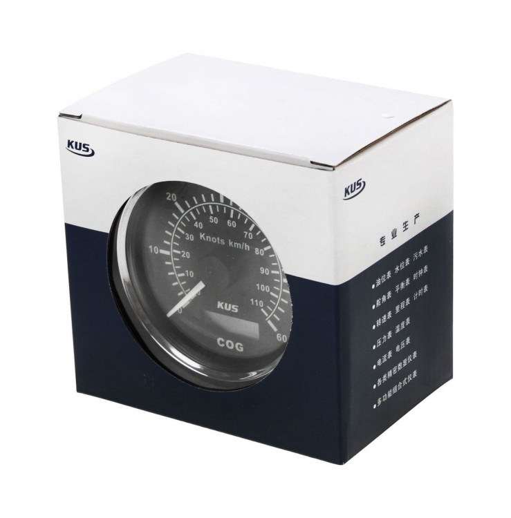 GPS-спидометр аналоговый 0-60 узлов, черный циферблат, нержавеющий ободок, выносная антенна, д. 85 мм, арт. SMAGPS060BSMR,          MARINE ROCKET 