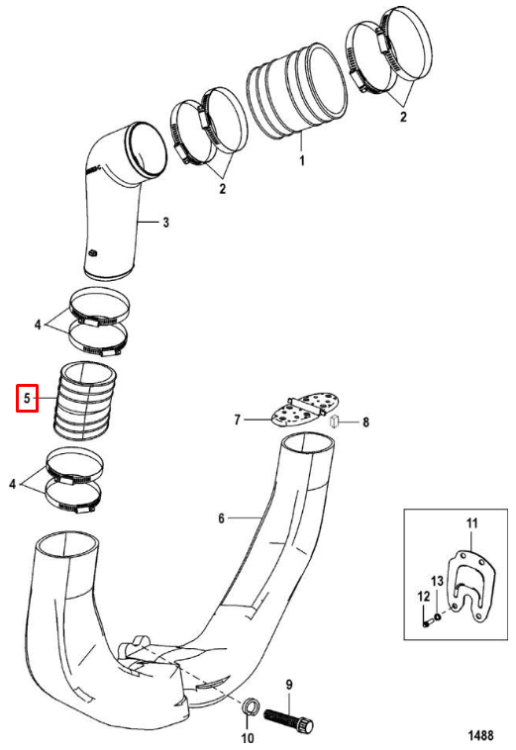Труба выпускная резиновая MERCRUISER ALPHA/BRAVO (Quicksilver), арт. 14358001,          MERCURY 