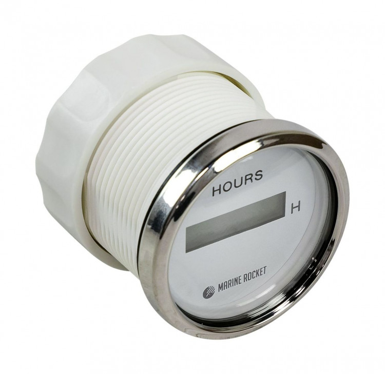 Счетчик моточасов цифровой 0-99999, 9 ч., белый циферблат, нержавеющий ободок, д. 52 мм, арт. HMD0002WSMR,          MARINE ROCKET 