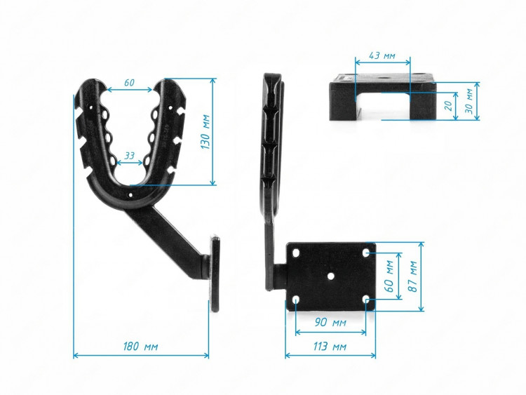 Крепление-рогатка к прямоугольному профилю 43мм * 20 мм , черный, (комплект из 2шт.)33-20-069-poly , арт. 33-20-069-poly,          Полиуретан 