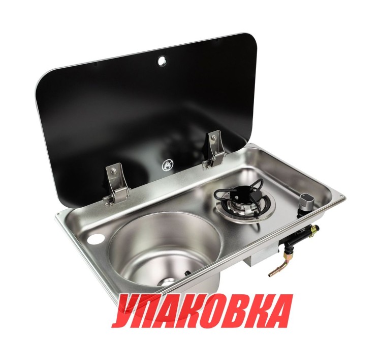 Плита газовая с круглой мойкой, стеклянная крышка, Marine Rocket (упаковка из 2 шт.), арт. MR902SGSS_pkg_2,          Marine Rocket 